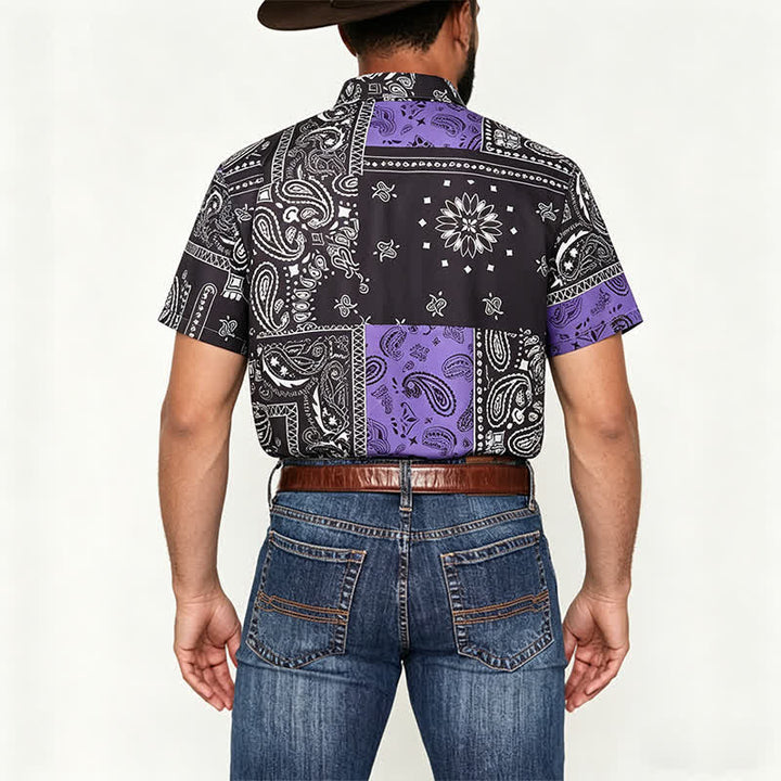 Chemise streetwear homme noire et violette à imprimé cachemire - image 2