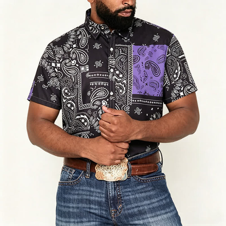 Chemise streetwear homme noire et violette à imprimé cachemire - image 1