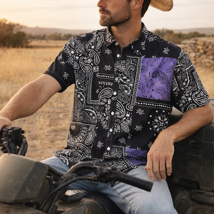 Chemise streetwear homme noire et violette à imprimé cachemire - Noir et violet - 2XL - image 0