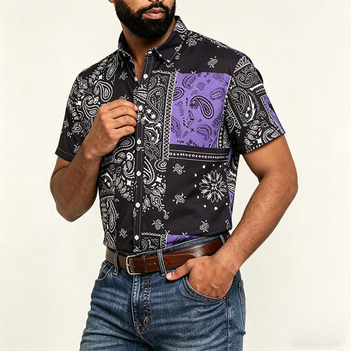 Chemise streetwear homme noire et violette à imprimé cachemire - image 3