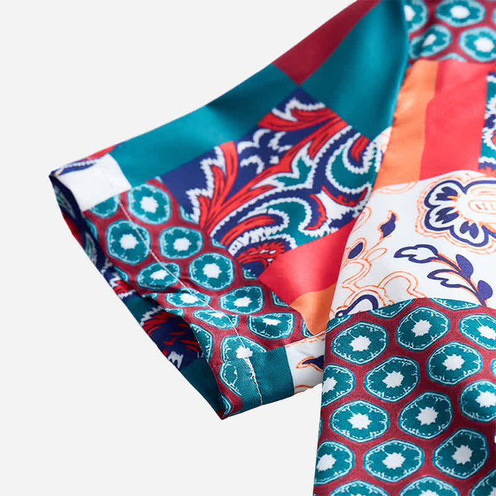 Chemise homme verte et orange à imprimé cachemire patchwork bohème - image 7
