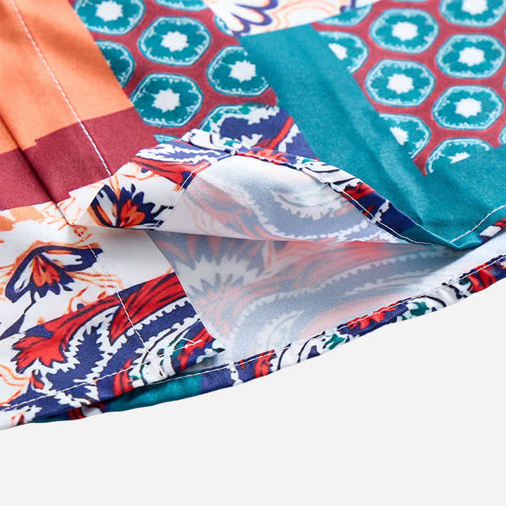 Chemise homme verte et orange à imprimé cachemire patchwork bohème - image 6