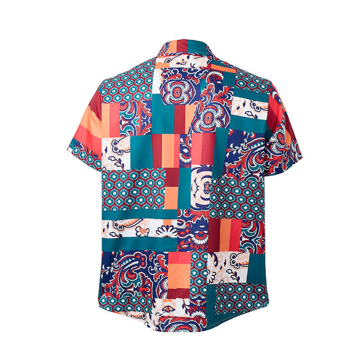 Chemise homme verte et orange à imprimé cachemire patchwork bohème - image 9