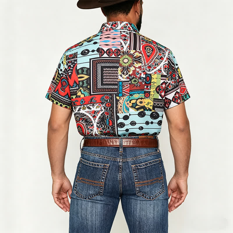 Chemise homme rétro ethnique multicolore à imprimé géométrique cachemire - image 2