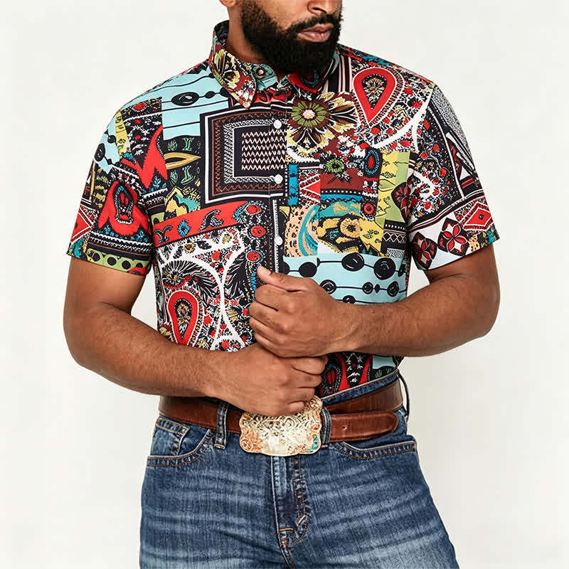 Chemise homme rétro ethnique multicolore à imprimé géométrique cachemire - image 1