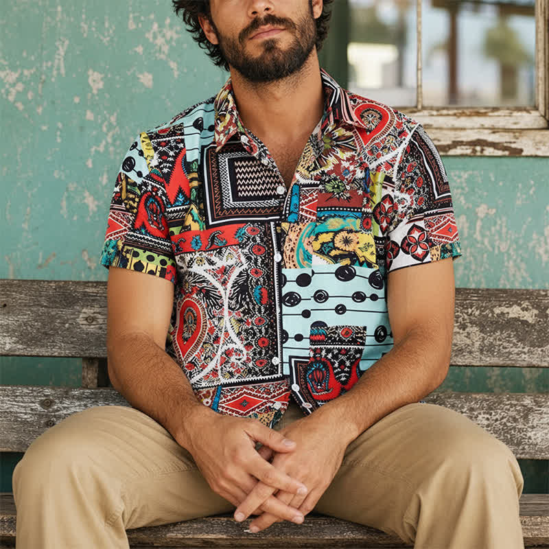 Chemise homme rétro ethnique multicolore à imprimé géométrique cachemire - Multicolore - 4XL - image 0