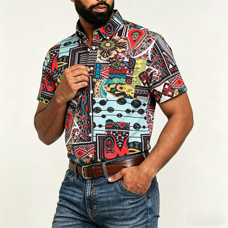 Chemise homme rétro ethnique multicolore à imprimé géométrique cachemire - image 3
