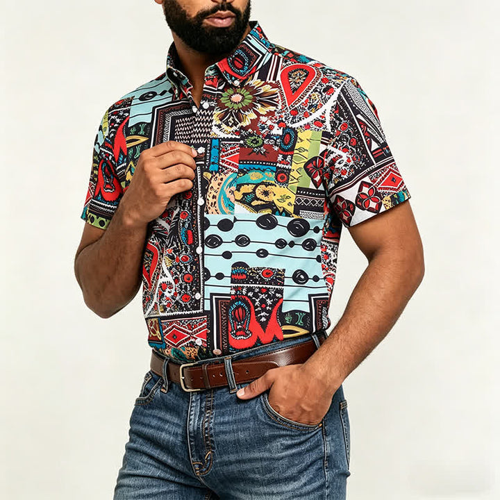 Chemise homme rétro ethnique multicolore à imprimé géométrique cachemire - image 3