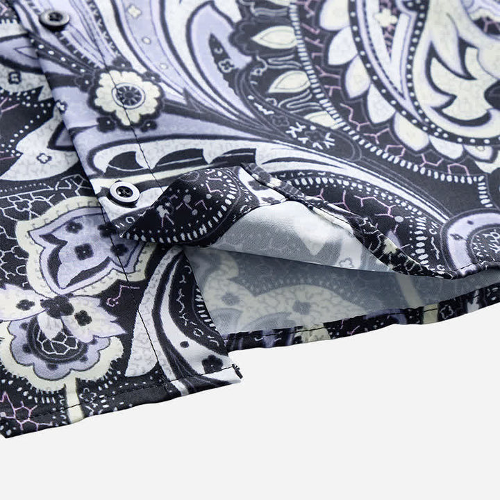 Chemise décontractée pour homme, grise et blanche à imprimé floral cachemire - image 6