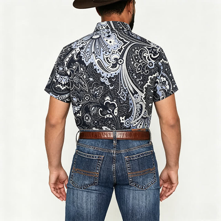 Chemise décontractée pour homme, grise et blanche à imprimé floral cachemire - image 2