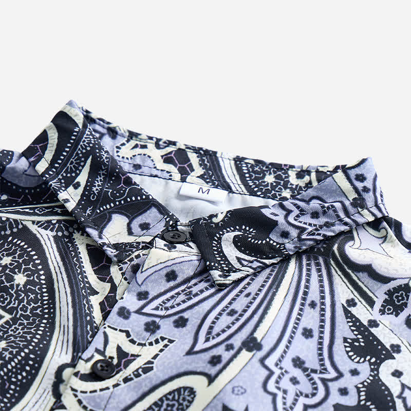Chemise décontractée pour homme, grise et blanche à imprimé floral cachemire - image 4