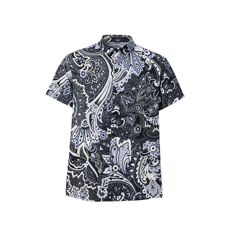 Chemise décontractée pour homme, grise et blanche à imprimé floral cachemire - image 8