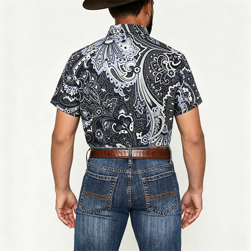 Chemise décontractée pour homme, grise et blanche à imprimé floral cachemire - image 2