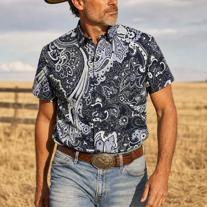 Chemise décontractée pour homme, grise et blanche à imprimé floral cachemire - Gris foncé - 2XL - image 0