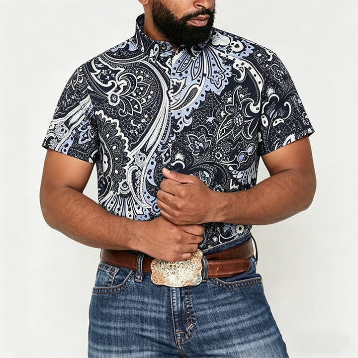Chemise décontractée pour homme, grise et blanche à imprimé floral cachemire - image 1