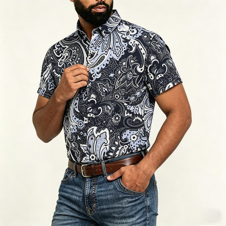 Chemise décontractée pour homme, grise et blanche à imprimé floral cachemire - image 3