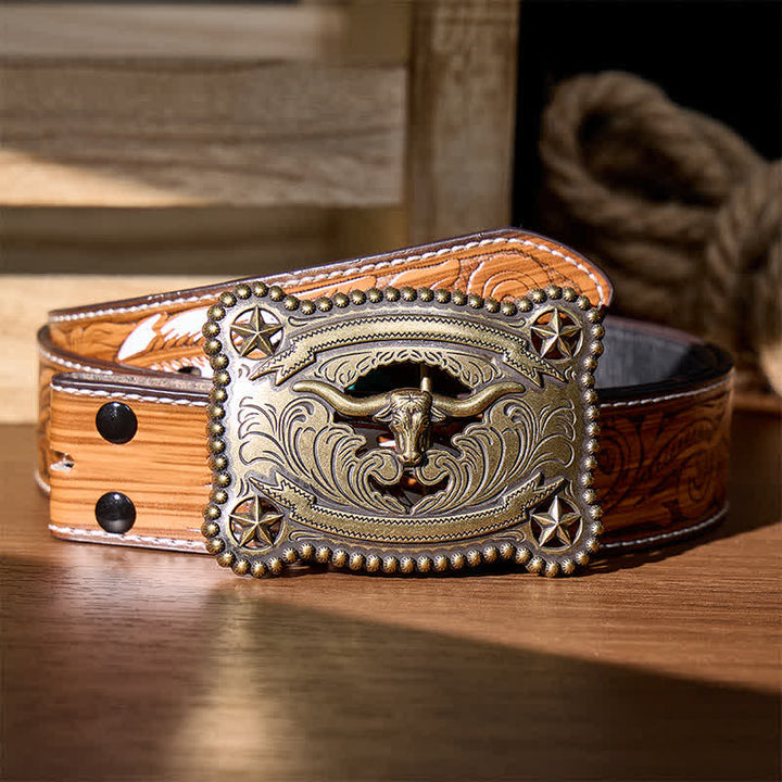 Ceinture en cuir pour homme Texas Longhorn Star ajourée avec boucle à faire soi-même - Bronze - Ceinture de plumes brunes - 40 - image 6