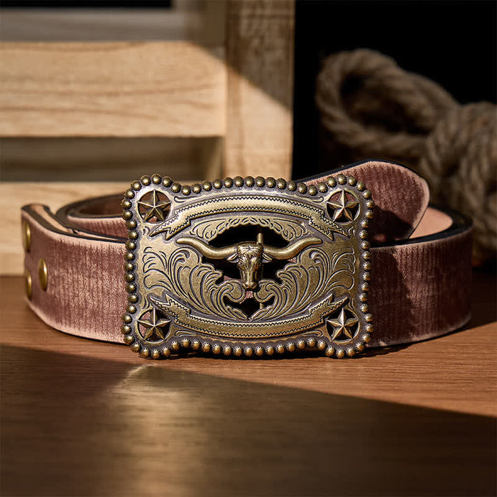 Ceinture en cuir pour homme Texas Longhorn Star ajourée avec boucle à faire soi-même - Bronze - Ceinture marron vieillie - 42 - image 5