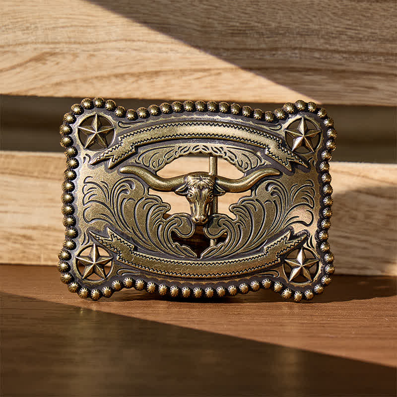 Ceinture en cuir pour homme Texas Longhorn Star ajourée avec boucle à faire soi-même - Bronze - Sans ceinture - Ceinture non incluse - image 0