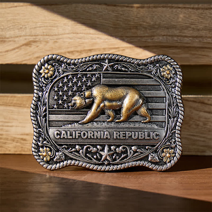 Ceinture en cuir à boucle DIY style western ours de la République de Californie - Argent - Sans ceinture - Ceinture non incluse - image 0