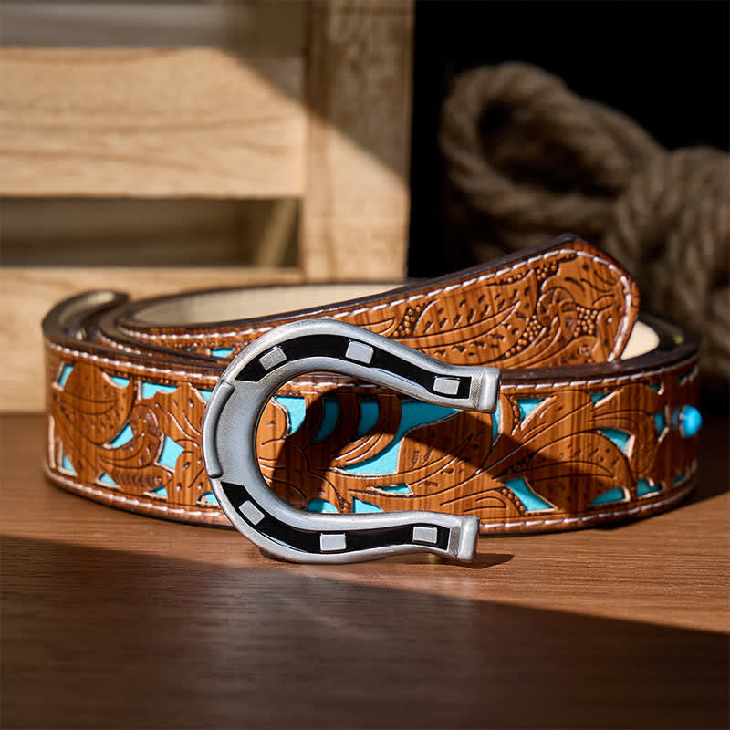 Ceinture en cuir à boucle en forme de fer à cheval Western Luck à faire soi-même - Argent - Ceinture turquoise sculptée - 42 - image 10