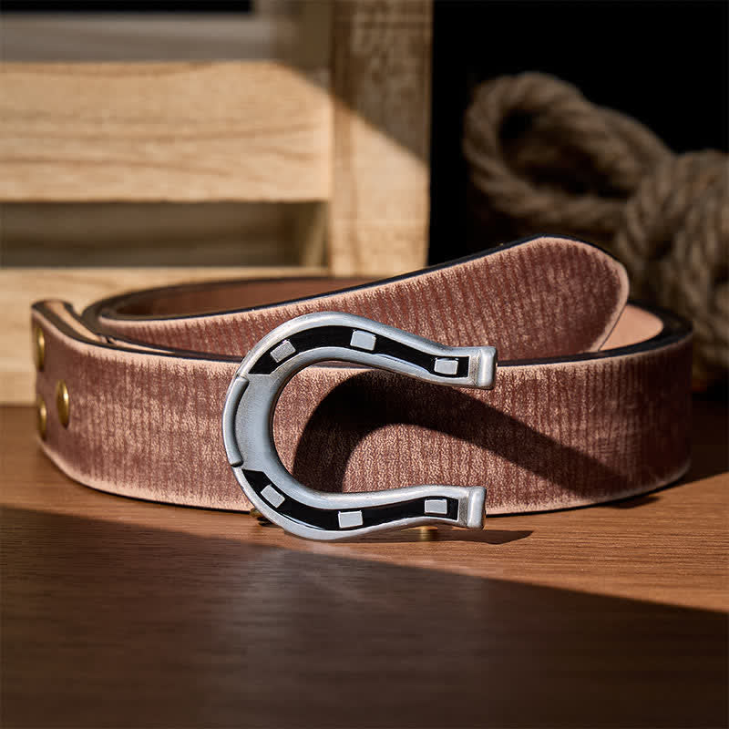 Ceinture en cuir à boucle en forme de fer à cheval Western Luck à faire soi-même - Argent - Ceinture marron vieillie - 42 - image 12
