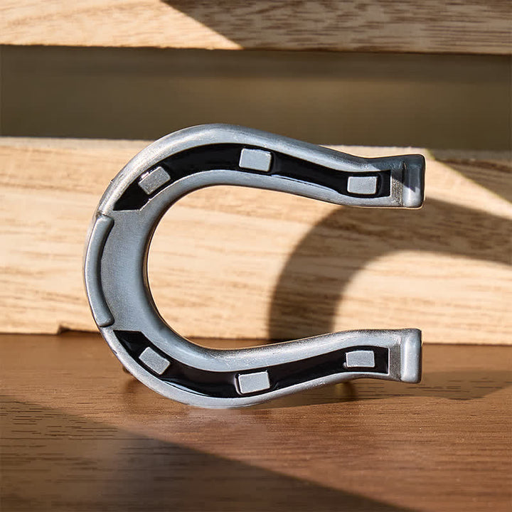 Ceinture en cuir à boucle en forme de fer à cheval Western Luck à faire soi-même - Argent - Sans ceinture - Ceinture non incluse - image 0