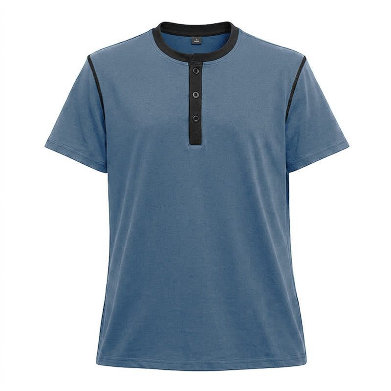 Polo homme à col rond et manches courtes avec surpiqûres contrastées - Bleu denim - 3XL - image 29