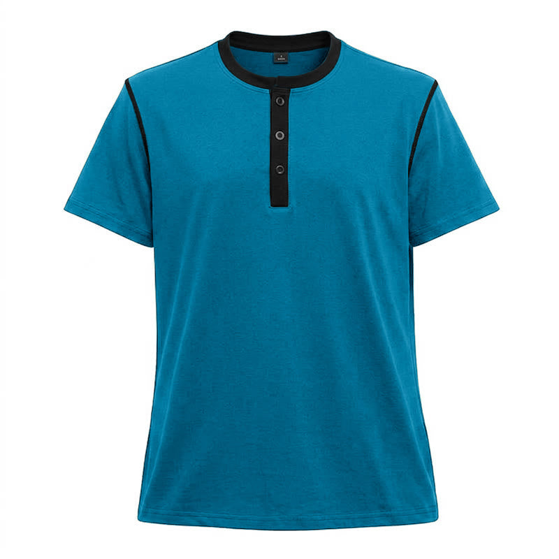 Polo homme à col rond et manches courtes avec surpiqûres contrastées - Bleu - 3XL - image 25