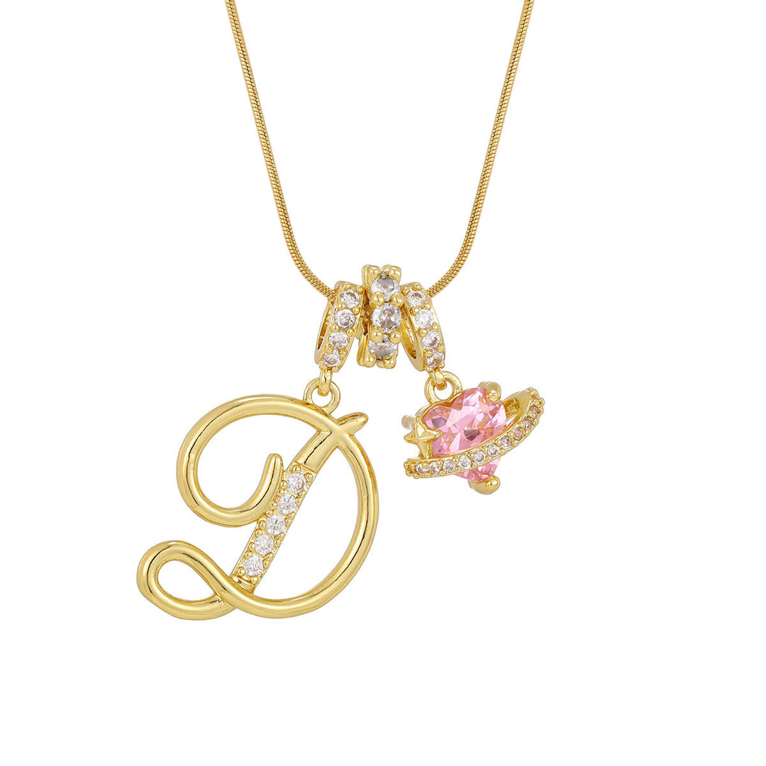 Collier tendance style dopamine avec pendentif cœur rose et lettre - D - Doré - image 6