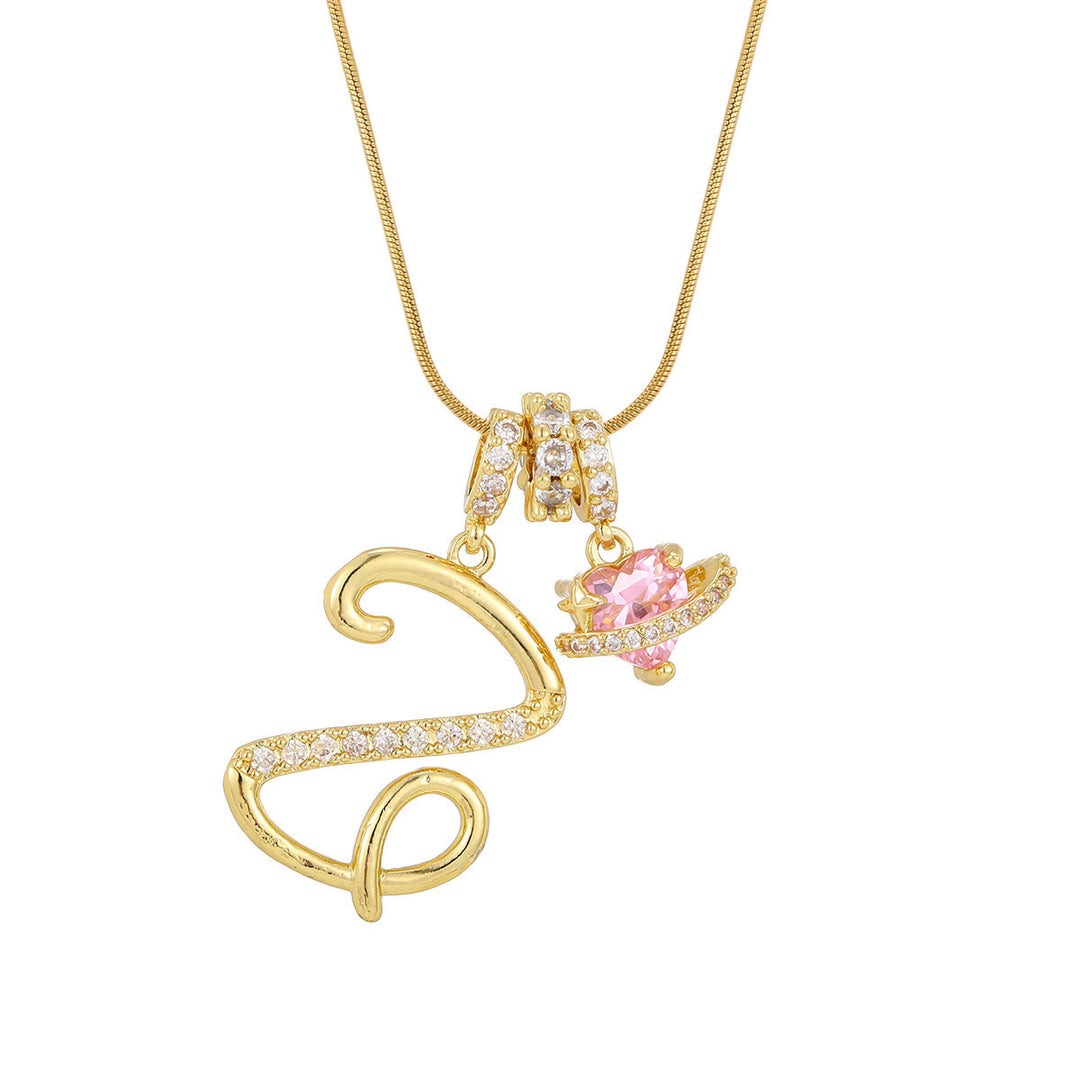 Collier tendance style dopamine avec pendentif cœur rose et lettre - Z - Doré - image 27
