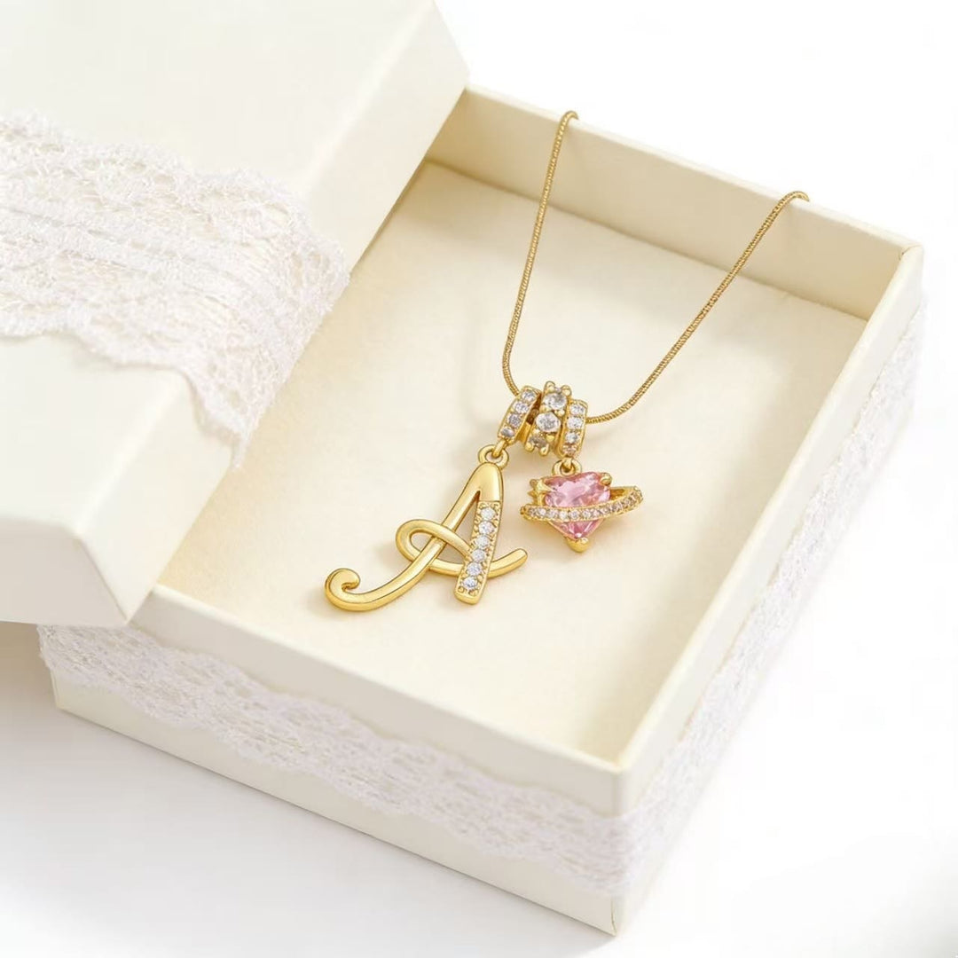 Collier tendance style dopamine avec pendentif cœur rose et lettre - image 2