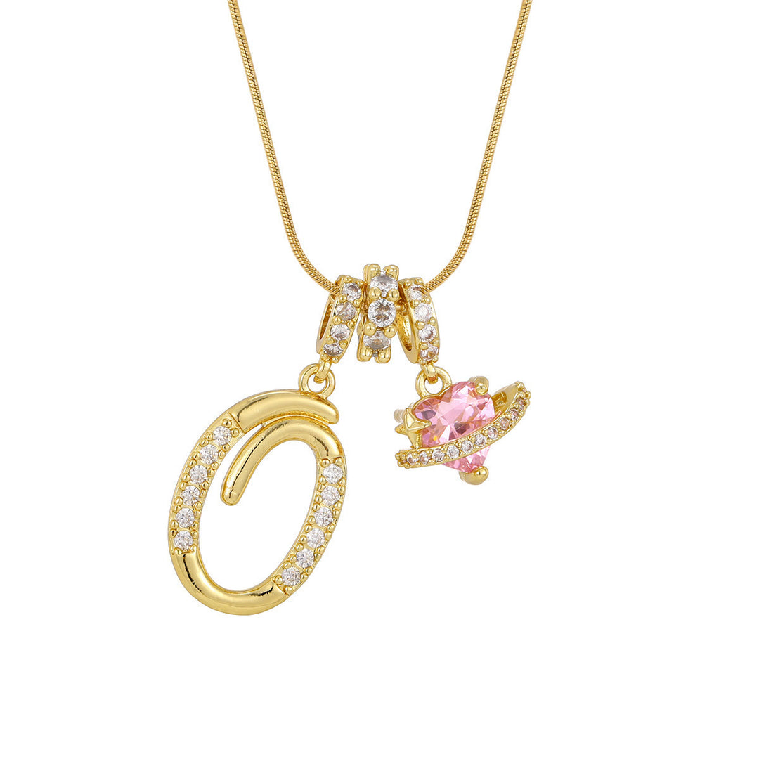 Collier tendance style dopamine avec pendentif cœur rose et lettre - O - Doré - image 16