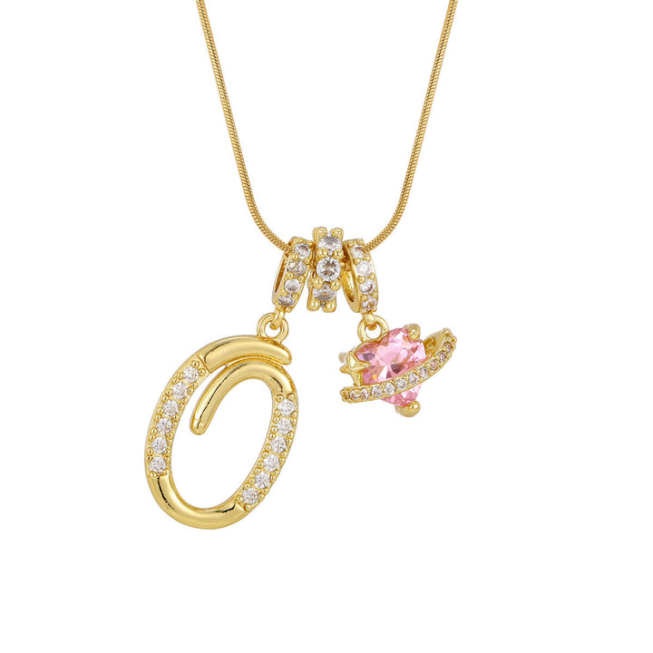 Collier tendance style dopamine avec pendentif cœur rose et lettre - O - Doré - image 16