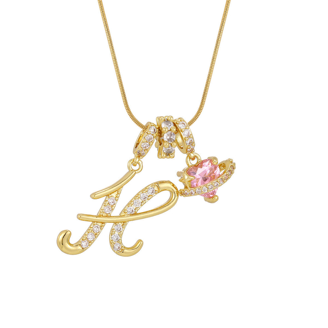 Collier tendance style dopamine avec pendentif cœur rose et lettre - H - Doré - image 10