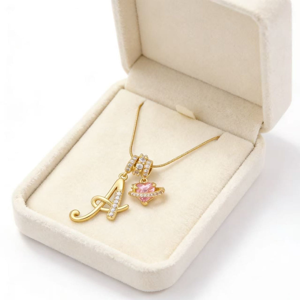 Collier tendance style dopamine avec pendentif cœur rose et lettre - image 1
