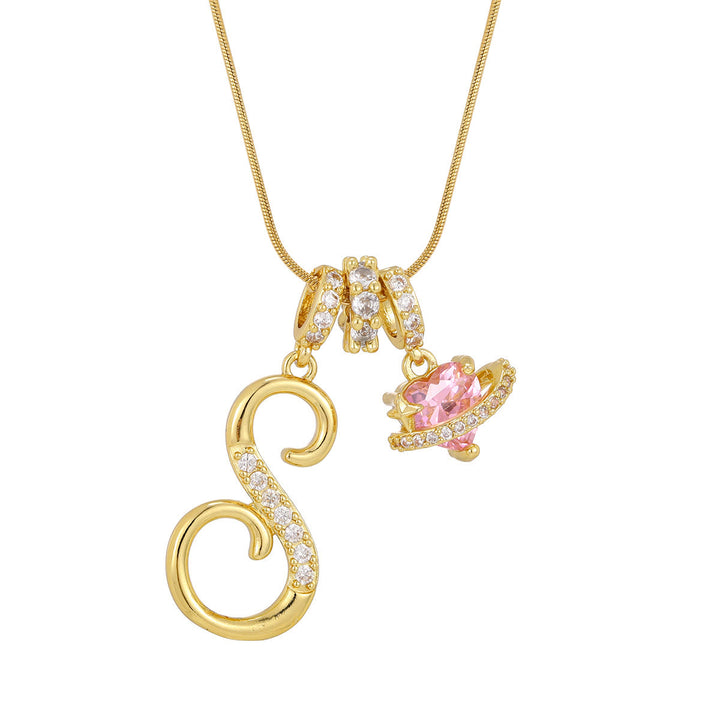 Collier tendance style dopamine avec pendentif cœur rose et lettre - S - Doré - image 20