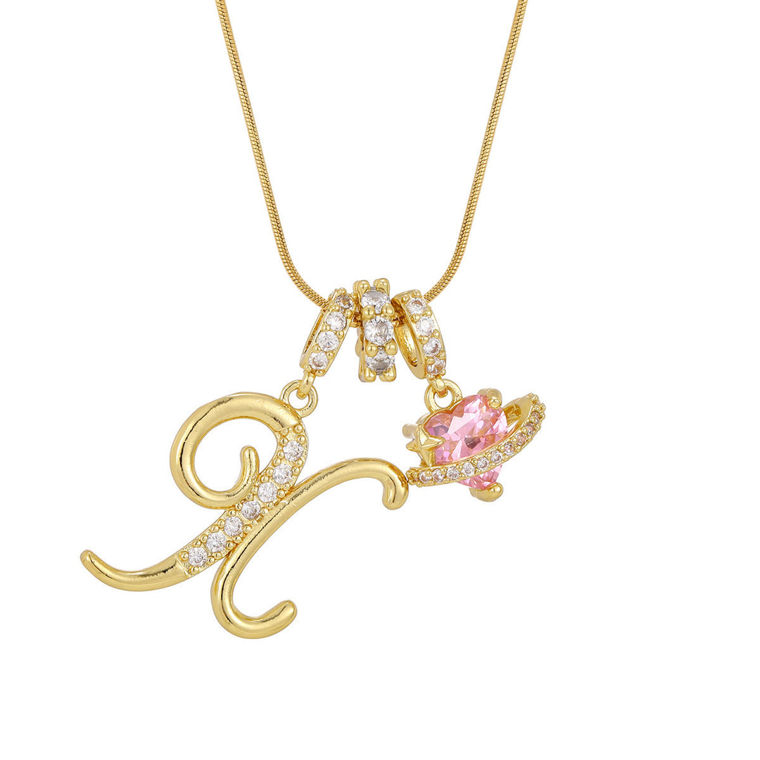 Collier tendance style dopamine avec pendentif cœur rose et lettre - X - Doré - image 25