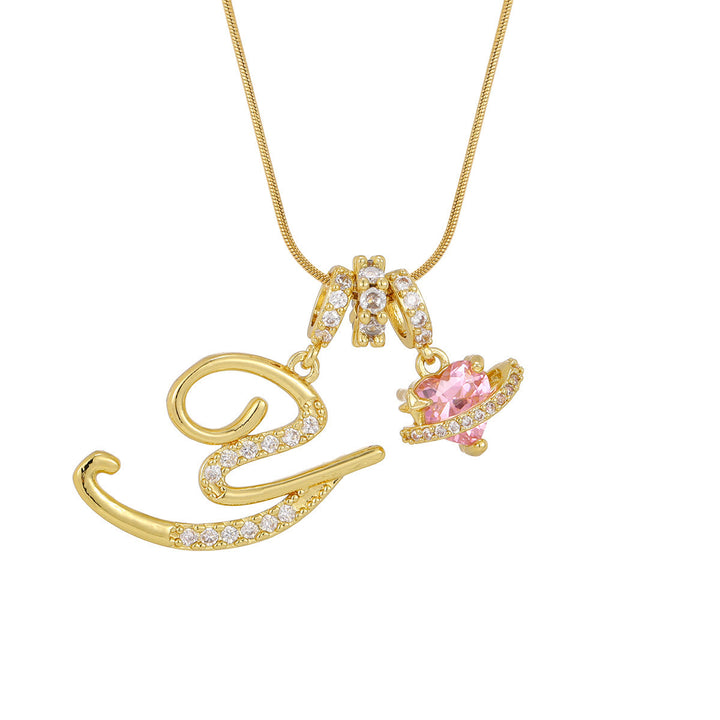Collier tendance style dopamine avec pendentif cœur rose et lettre - Y - Doré - image 26