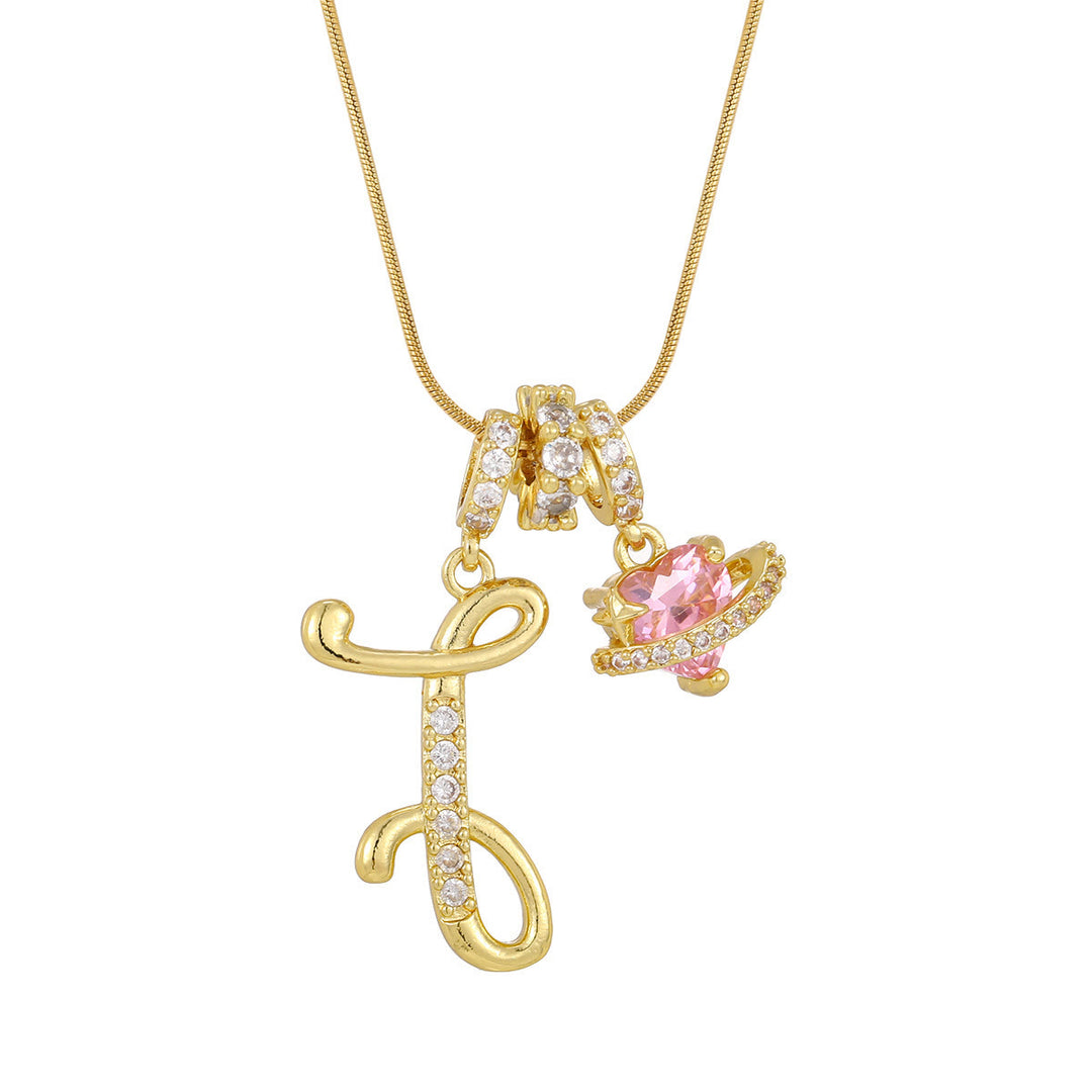Collier tendance style dopamine avec pendentif cœur rose et lettre - je - Doré - image 11