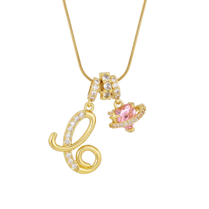 Collier tendance style dopamine avec pendentif cœur rose et lettre - C - Doré - image 5