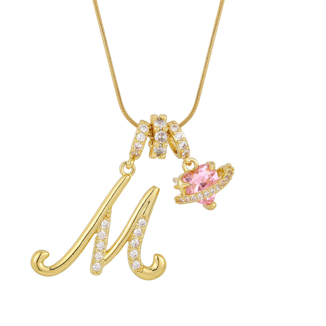 Collier tendance style dopamine avec pendentif cœur rose et lettre - M - Doré - image 14