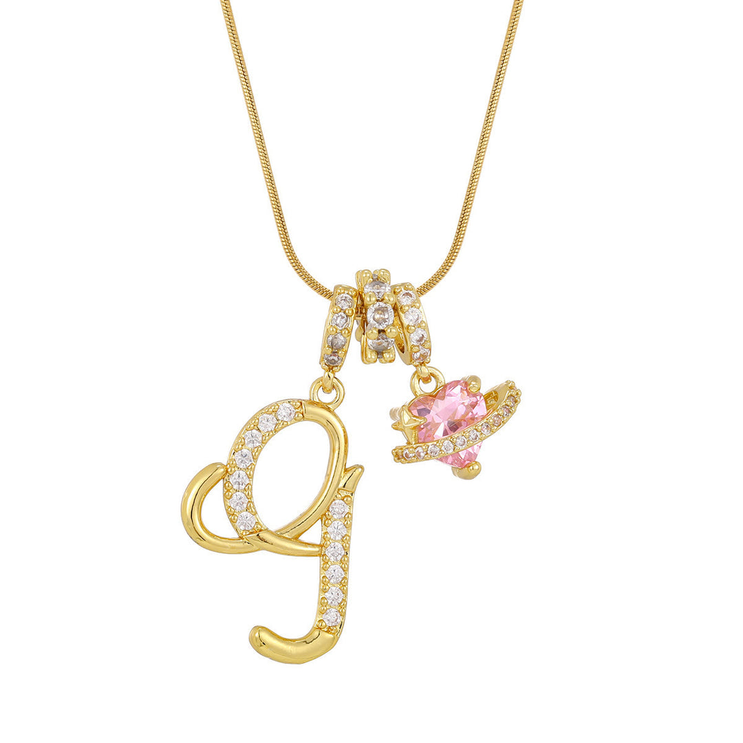 Collier tendance style dopamine avec pendentif cœur rose et lettre - G - Doré - image 9