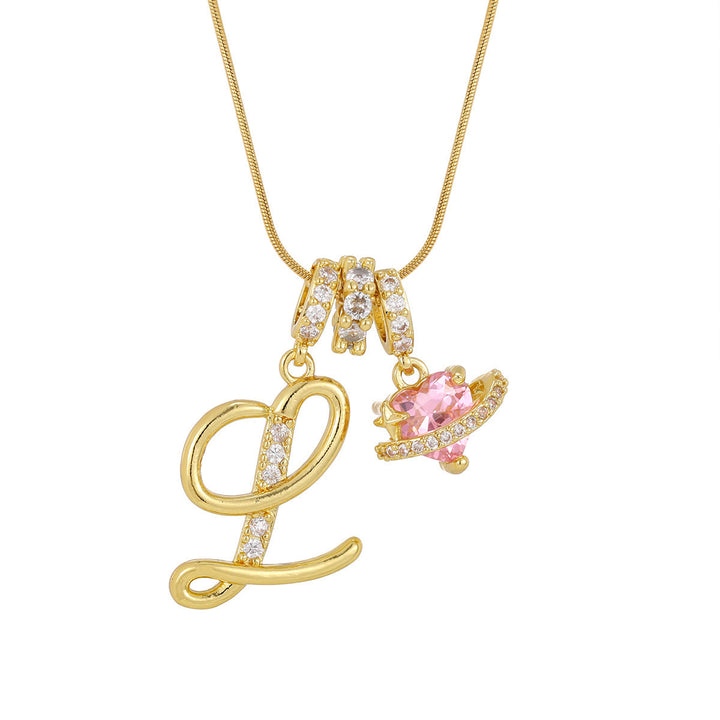 Collier tendance style dopamine avec pendentif cœur rose et lettre - L - Doré - image 13