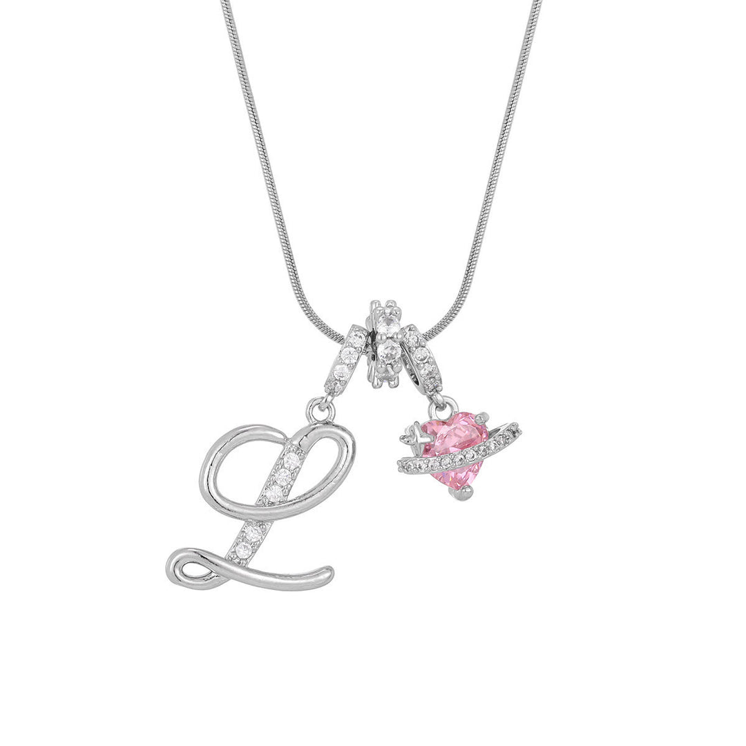 Collier tendance style dopamine avec pendentif cœur rose et lettre - L - Argent - image 39