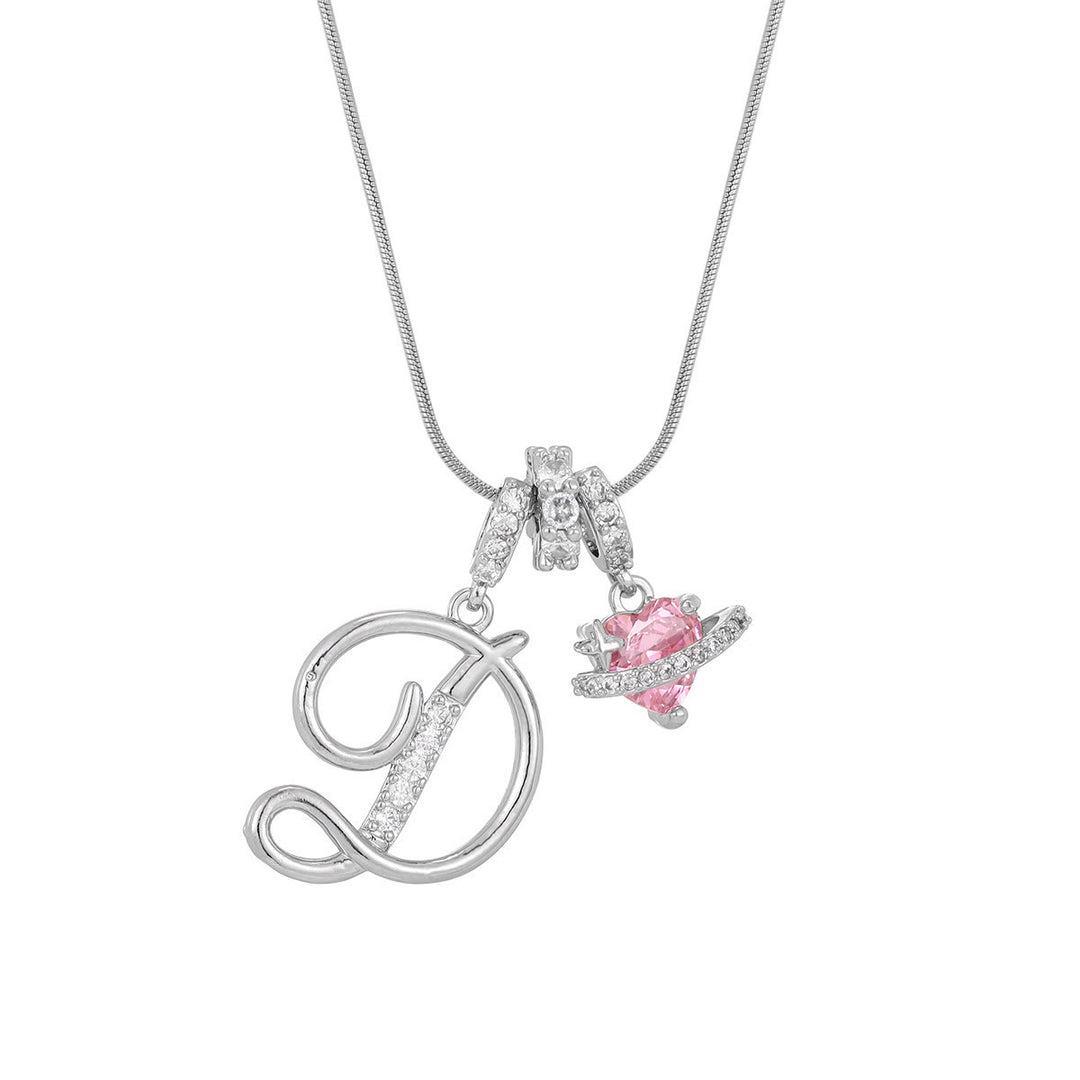 Collier tendance style dopamine avec pendentif cœur rose et lettre - D - Argent - image 32