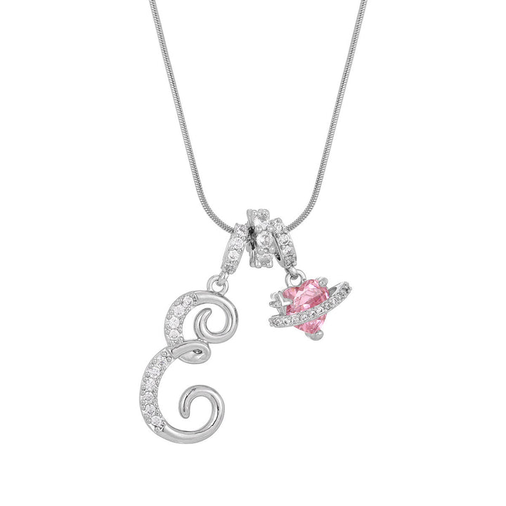 Collier tendance style dopamine avec pendentif cœur rose et lettre - E - Argent - image 33