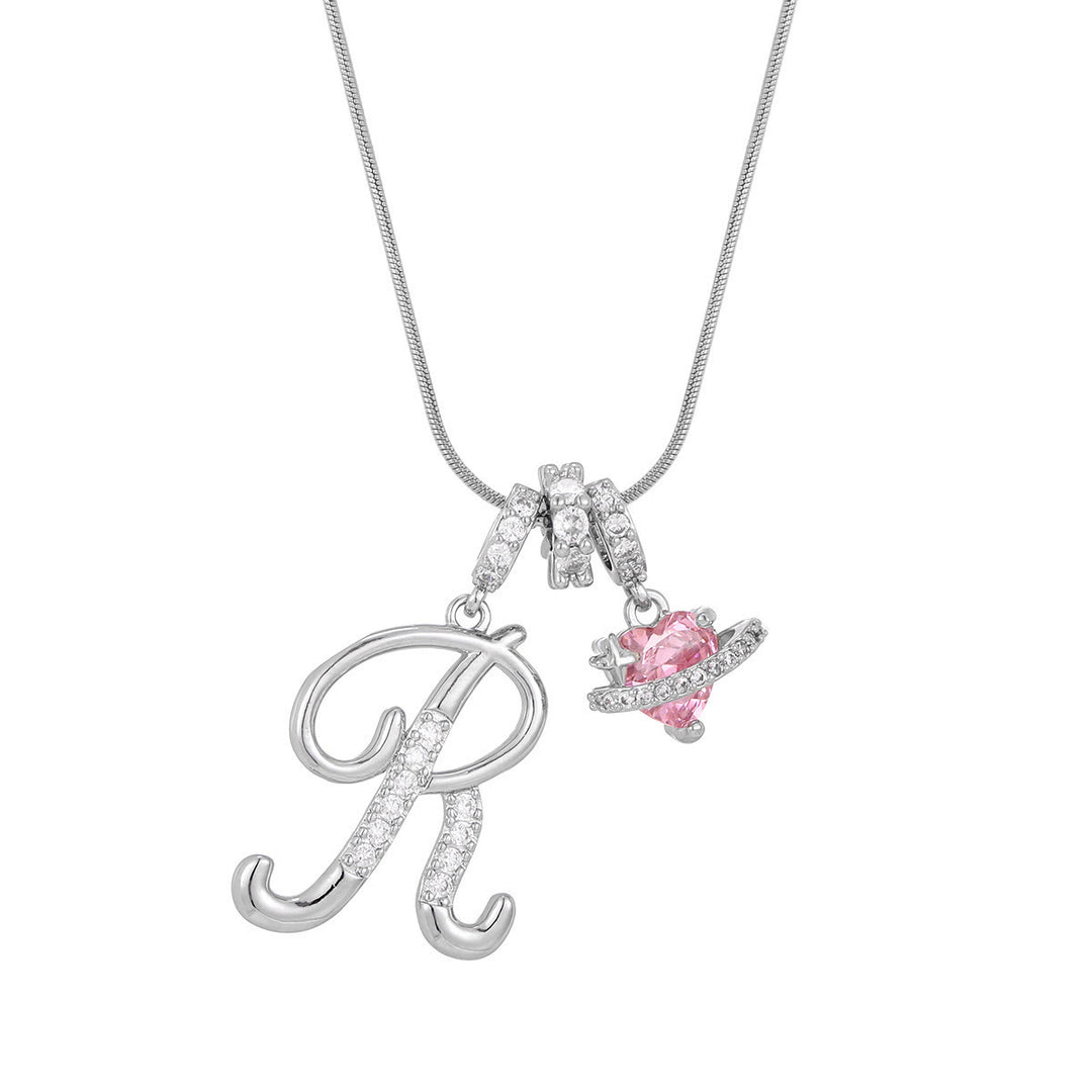 Collier tendance style dopamine avec pendentif cœur rose et lettre - R - Argent - image 45