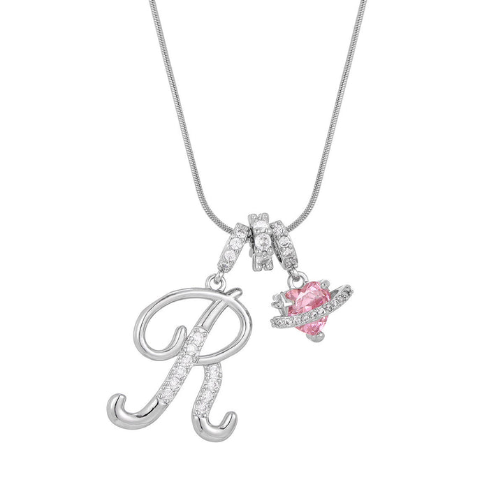 Collier tendance style dopamine avec pendentif cœur rose et lettre - R - Argent - image 45