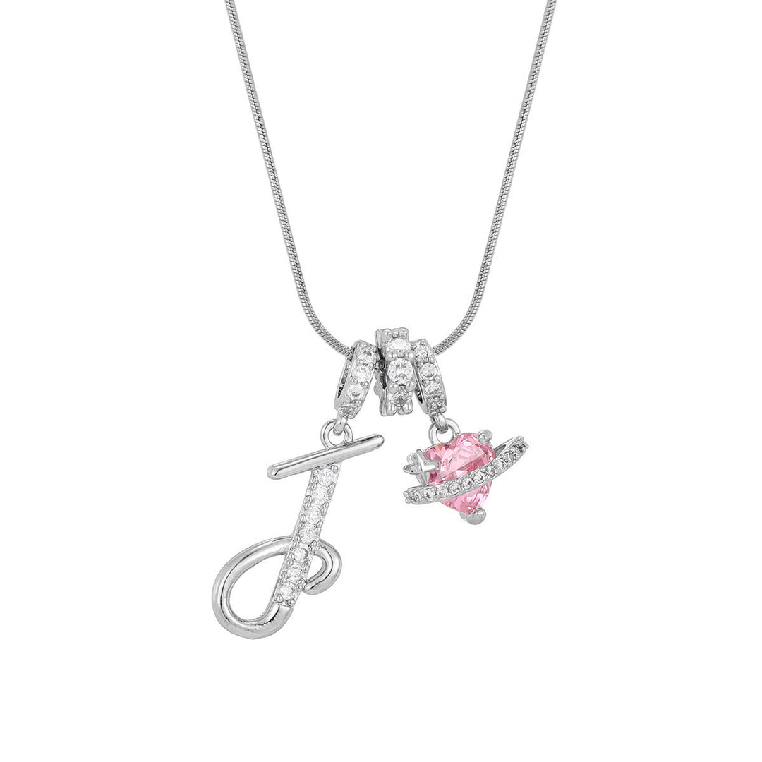 Collier tendance style dopamine avec pendentif cœur rose et lettre - J - Argent - image 38